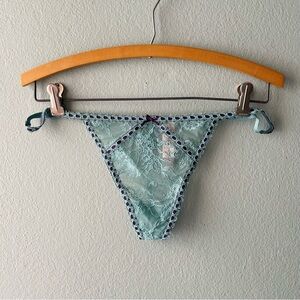 Victoria’s Secret | Dream Angels V-String Teal Ribbon Slot Lace Thong Panty